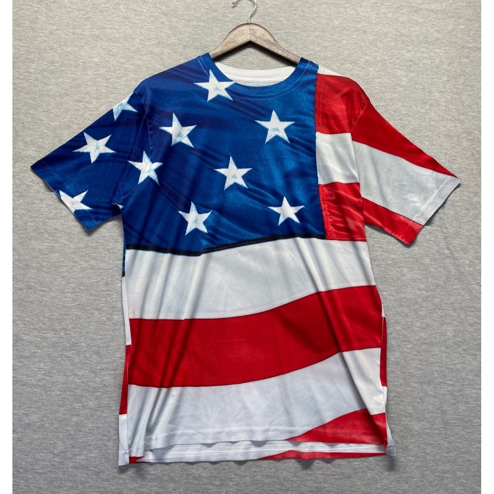 Mens T Shirt Large Multicolor Allover USA American Flag Sublimation Print Casual